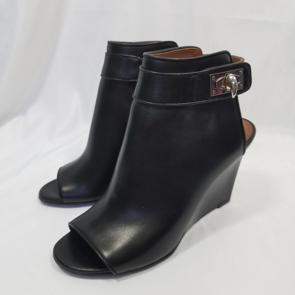 Givenchy Shark Lock Leather Wedge Booties Size 7